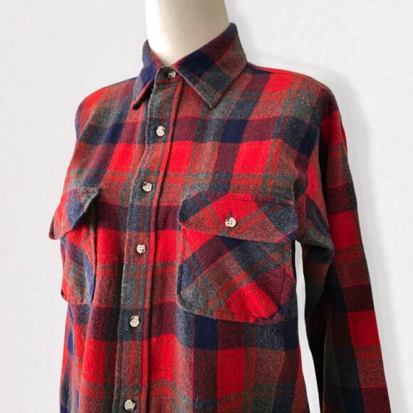 Vintage 100% Wool Shacket Flannel Shirt Grunge Cabincore Plaid Heritage L - Picture 4 of 9